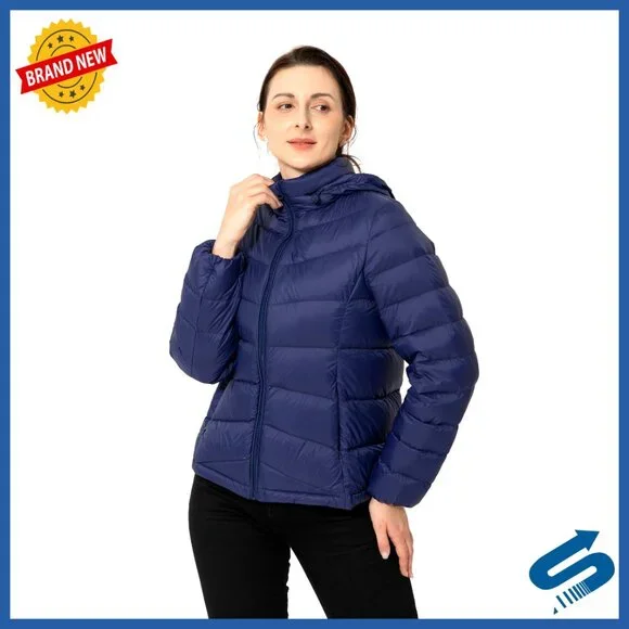 Lightweight Quilted Down Puffer Coat with Detachable Hood, Waterproof